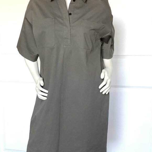NEW THEORY MILITARY GREEN 'WILLOW' SHIFT DRESS SIZE: L - Picture 1 of 10